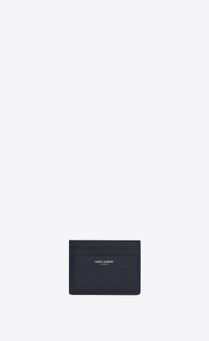 YSL Saint Laurent Paris Credit Card Case In Grain De Poudre Embossed Läder Blå | DFZ145298