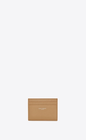 YSL Saint Laurent Paris Credit Card Case In Grain De Poudre Embossed Läder Teak Wood | GVK432960