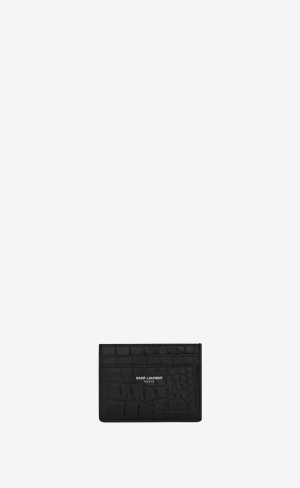 YSL Saint Laurent Paris Credit Card Case In Crocodile-embossed Läder Svarta | NJQ720146