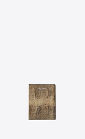 YSL Saint Laurent Paris Credit Card Wallet In Lizard Embossed Läder Beige | ACX703986