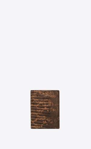 YSL Saint Laurent Paris Credit Card Wallet In Lizard Embossed Läder Bruna | VCE827043