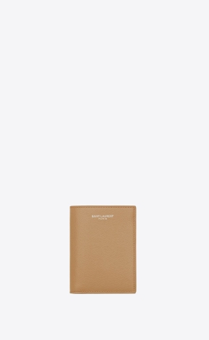 YSL Saint Laurent Paris Credit Card Wallet In Grain De Poudre Embossed Läder Teak Wood | XEP812067