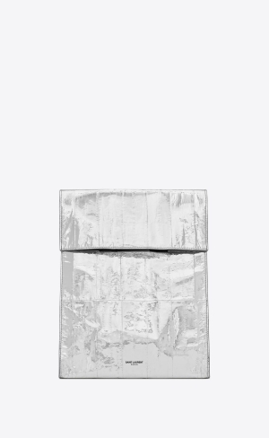 YSL Saint Laurent Paris Deli Paper Bag In Eel Silver | UBG260851