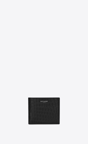 YSL Saint Laurent Paris East/West Wallet In Crocodile-embossed Läder Svarta | JML293510
