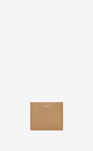 YSL Saint Laurent Paris East/West Wallet In Grain De Poudre Embossed Läder Teak Wood | MVQ684597