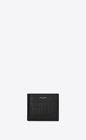 YSL Saint Laurent Paris East/West Wallet With Coin Purse In Crocodile-embossed Läder Svarta | MYP478615