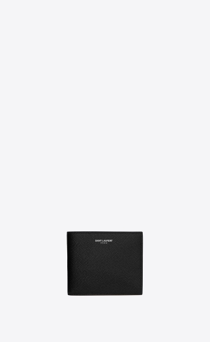 YSL Saint Laurent Paris East/West Wallet In Grain De Poudre Embossed Läder Svarta | NML769038