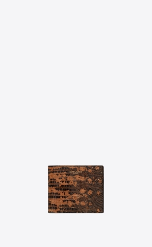 YSL Saint Laurent Paris East/West Wallet In Lizard Embossed Läder Bruna | OQH801974
