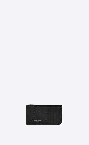 YSL Saint Laurent Paris Fragments Zipped Credit Card Case In Lizard Svarta | MHI986031