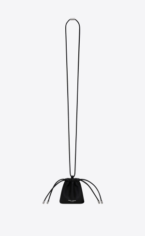 YSL Saint Laurent Paris Mini Airpod Holder Pouch Necklace In Smooth Läder Svarta | AZB605971