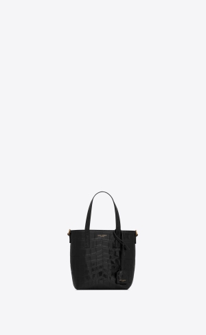 YSL Saint Laurent Paris Mini Toy Shopping In Crocodile-embossed Läder Noir | RDH968174