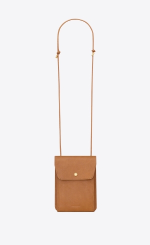 YSL Saint Laurent Paris Platta Pouch In Vegetable-tanned Läder Beige | EUH691205