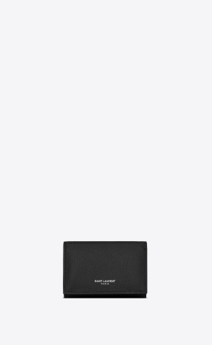 YSL Saint Laurent Paris Slim Key Case In Grain De Poudre Embossed Läder Svarta | NJI081725