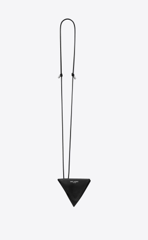 YSL Saint Laurent Paris Triangle Coin Purse Necklace In Smooth Läder Svarta | FMS312079