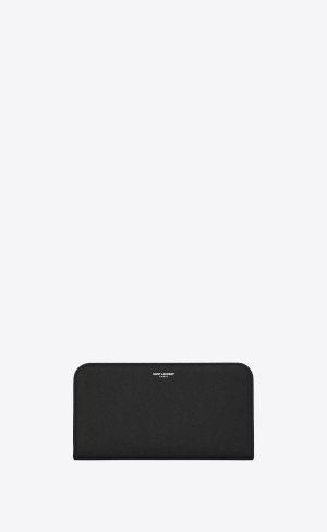 YSL Saint Laurent Paris Zip Around Wallet In Grain De Poudre Embossed Läder Svarta | ZRW702931