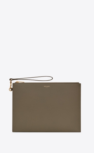 YSL Saint Laurent Paris Zipped Tablet Holder In Grain De Poudre-embossed Läder Ljus | CYX703825