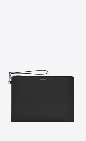 YSL Saint Laurent Paris Zipped Tablet Holder In Grain De Poudre-embossed Läder Noir | WGS781926