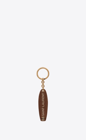 YSL Saint Laurent Surf Keyring In Wood Beige | NWM593641