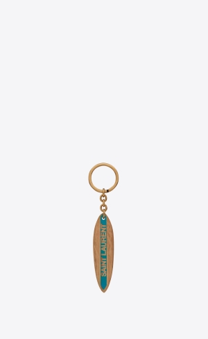 YSL Saint Laurent Surf Keyring In Wood Beige Gröna | VGK437892