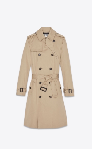 YSL Saint Laurent Trench Coat In Gabardine Bruna | HBL049536