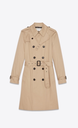 YSL Saint Laurent Trench Coat In Gabardine Bruna | XUJ784615