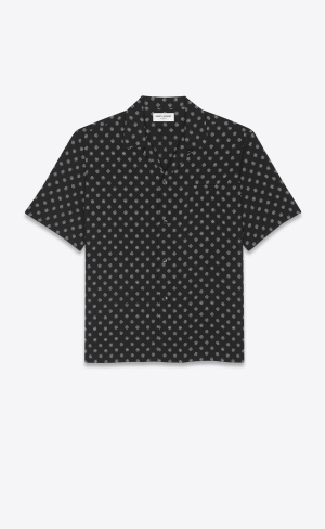 YSL Shark-collar Shirt In Dotted Viscose Noir Craie | FLE625814