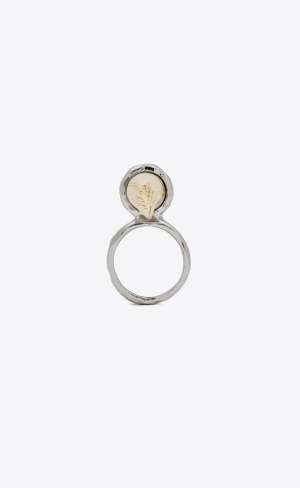 YSL Sharp Horn Ring In Metal And Resin Silver Vita | FSW903472