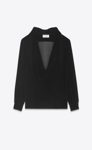 YSL Shawl-collar Blouse In Velvet Noir | KMW483725