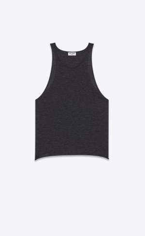 YSL Sheer Tank Top In Fine Cashmere Mörkgrå | YKZ721365