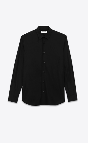 YSL Shirt In Bomull Poplin Svarta | FKL653049