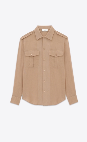 YSL Shirt In Bomull Voile Beige | RNZ742096
