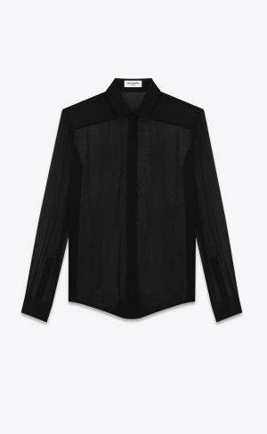 YSL Shirt In Crepe Chiffon Svarta | WFO742690