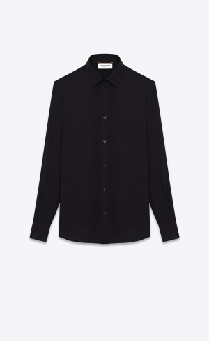 YSL Shirt In Silk Crêpe Svarta | UZQ873425