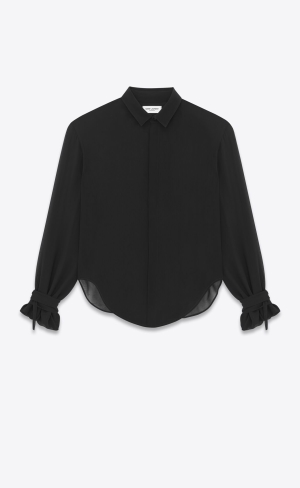 YSL Shirt In Silk Georgette Svarta | EAO316098