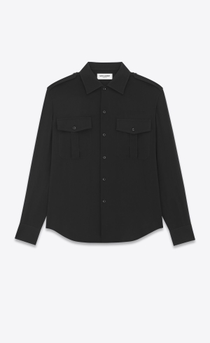 YSL Shirt In Silk Georgette Svarta | UTW523698