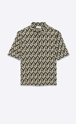 YSL Shirt In Viscose Voile Noir Et Sable | MIW179324