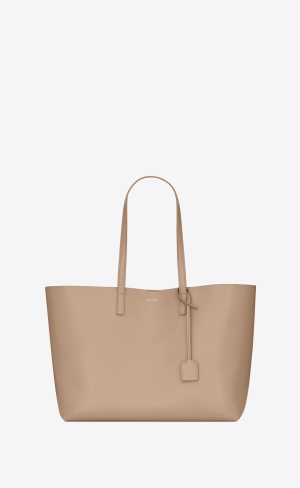 YSL Shopping Saint Laurent E/W In Supple Läder Mörkbeige | XSA849702
