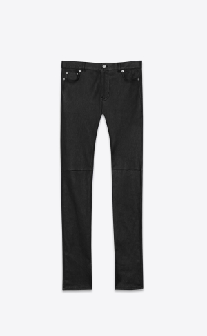 YSL Signature Low Waisted Mager Jeans In Black Läder Svarta | UTO385416