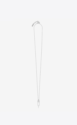 YSL Sim Key And Rhinestone Charm Necklace In Metal Palladium And Crystal | UIO781035