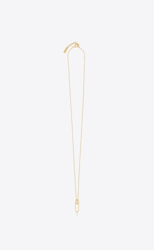 YSL Sim Key And Rhinestone Charm Necklace In Metal Guld | XSD720186