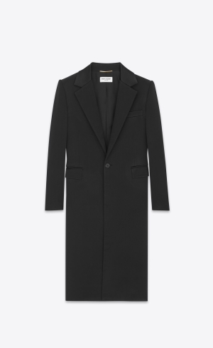 YSL Single-breasted Coat In Crepe Satin Svarta | HLC384607