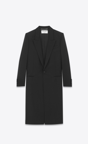 YSL Single-breasted Coat In Grain De Poudre Svarta | ITO134970