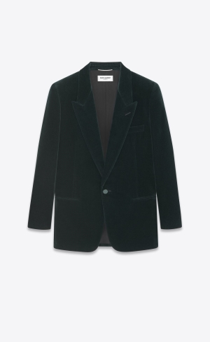 YSL Single-breasted Jacket In Bomull Velvet Mörk | VRO948672