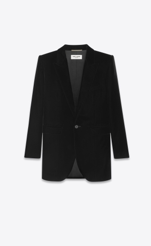 YSL Single-breasted Jacket In Cupro Velvet Noir | KJN310624