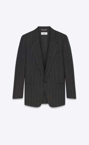 YSL Single-breasted Jacket In Pinstripe Ull Mörkgrå | VCX930814