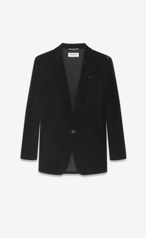 YSL Single-breasted Jacket In Shimmering Velvet Noir Brillant | KCH546123