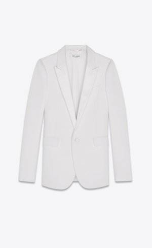 YSL Single-breasted Tuxedo Jacket In Grain De Poudre Vita | DWN785260
