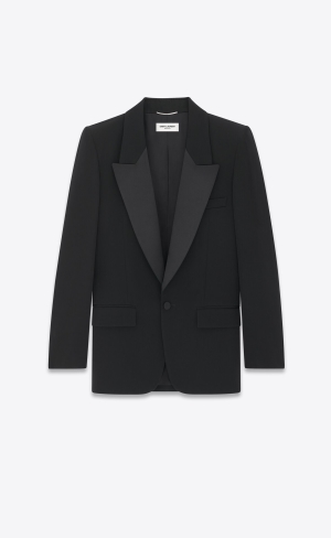 YSL Single-breasted Tuxedo Jacket In Grain De Poudre Svarta | NHQ204836