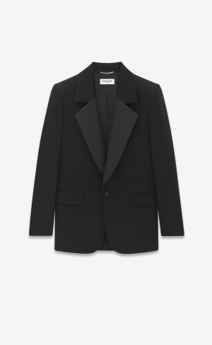 YSL Single-breasted Tuxedo Jacket In Grain De Poudre Svarta | OLI064983