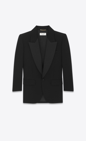 YSL Single-breasted Tuxedo Jacket In Grain De Poudre Svarta | ZKN603217